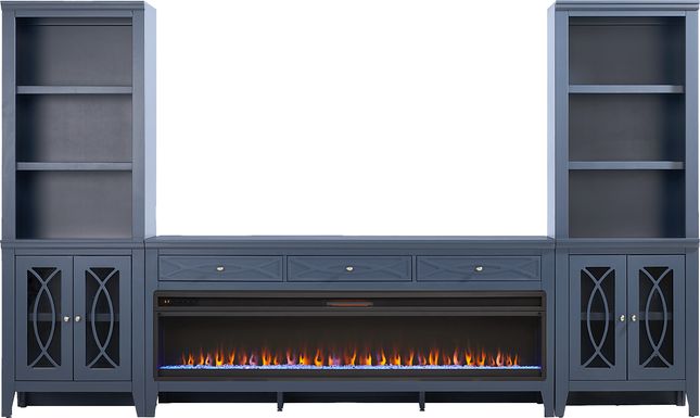 Abbie II Blue 3 Pc Wall Unit with 77 in. Console and Electric Fireplace