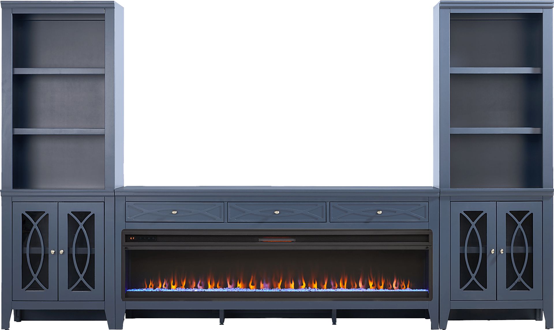 Abbie II Blue 3 Pc Wall Unit with 77 in. Console and Electric Fireplace - Image 1