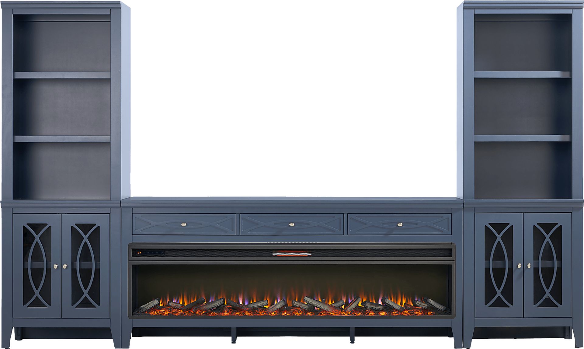 Abbie II Blue 3 Pc Wall Unit with 77 in. Console and Electric Log Fireplace - Image 1