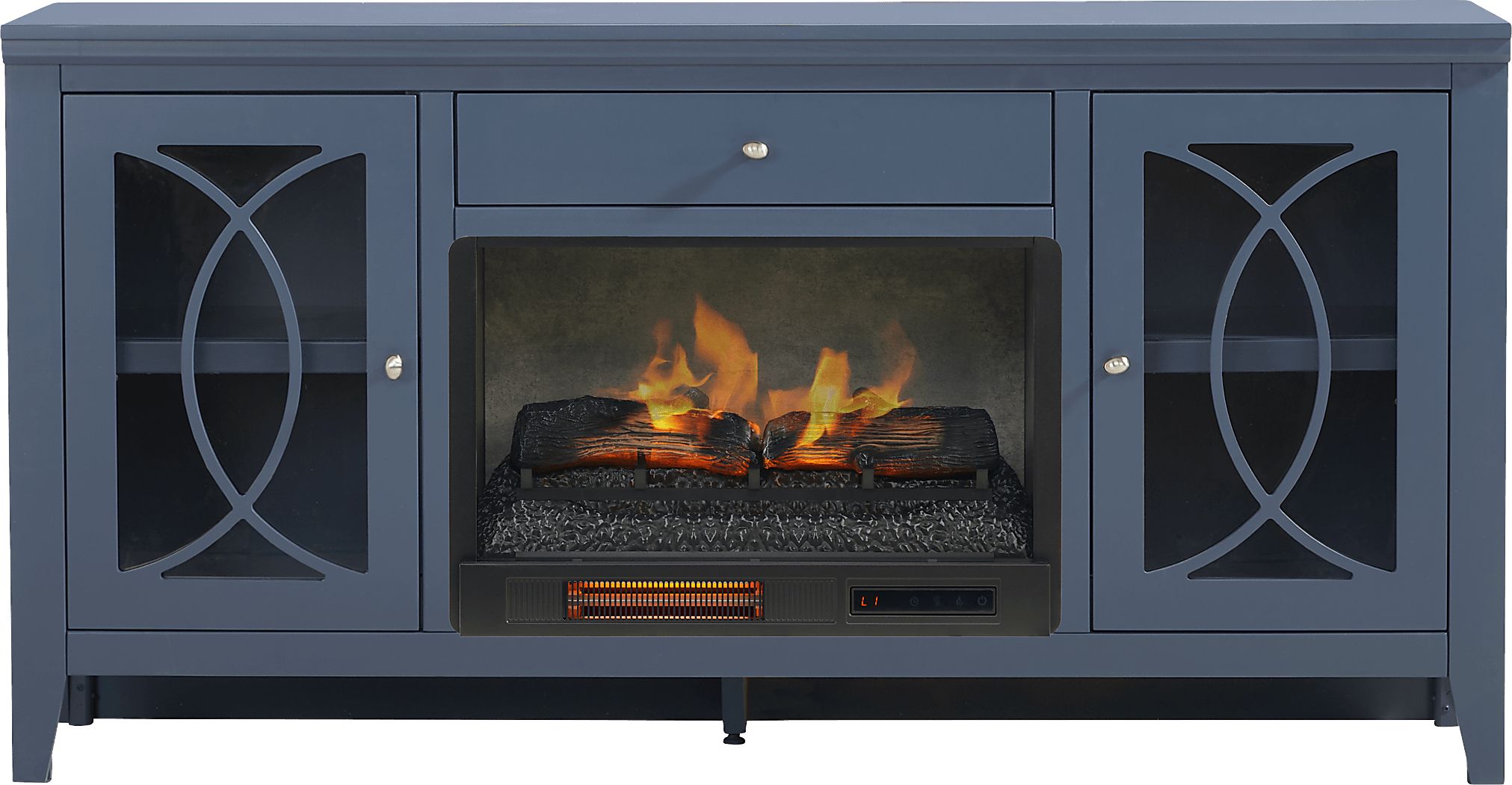 Abbie II Blue 66 in. Console with Electric Log Fireplace