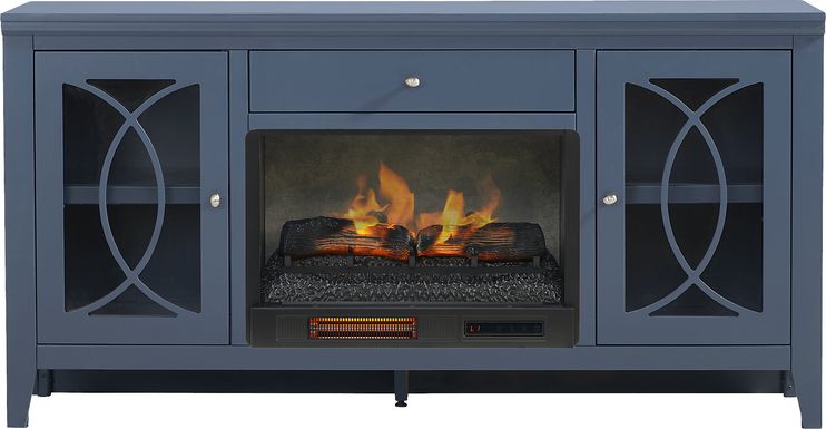 Abbie II Blue 66 in. Console with Electric Log Fireplace