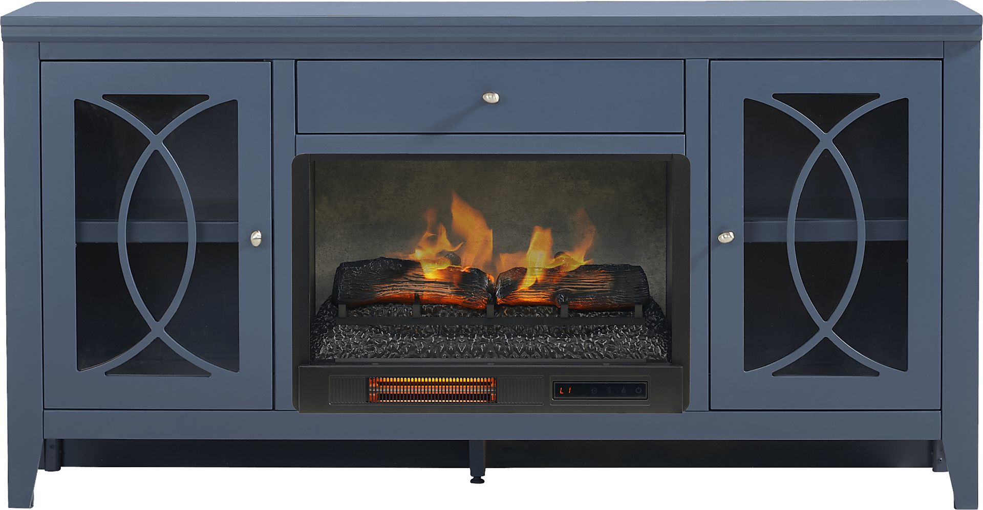 Abbie II Blue 66 in. Console with Electric Log Fireplace - Image 1