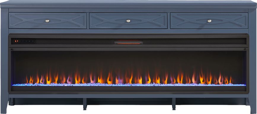 Abbie II Blue 77 in. Console with Electric Fireplace