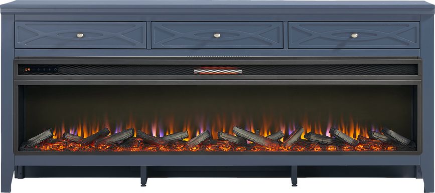 Abbie II Blue 77 in. Console with Electric Log Fireplace
