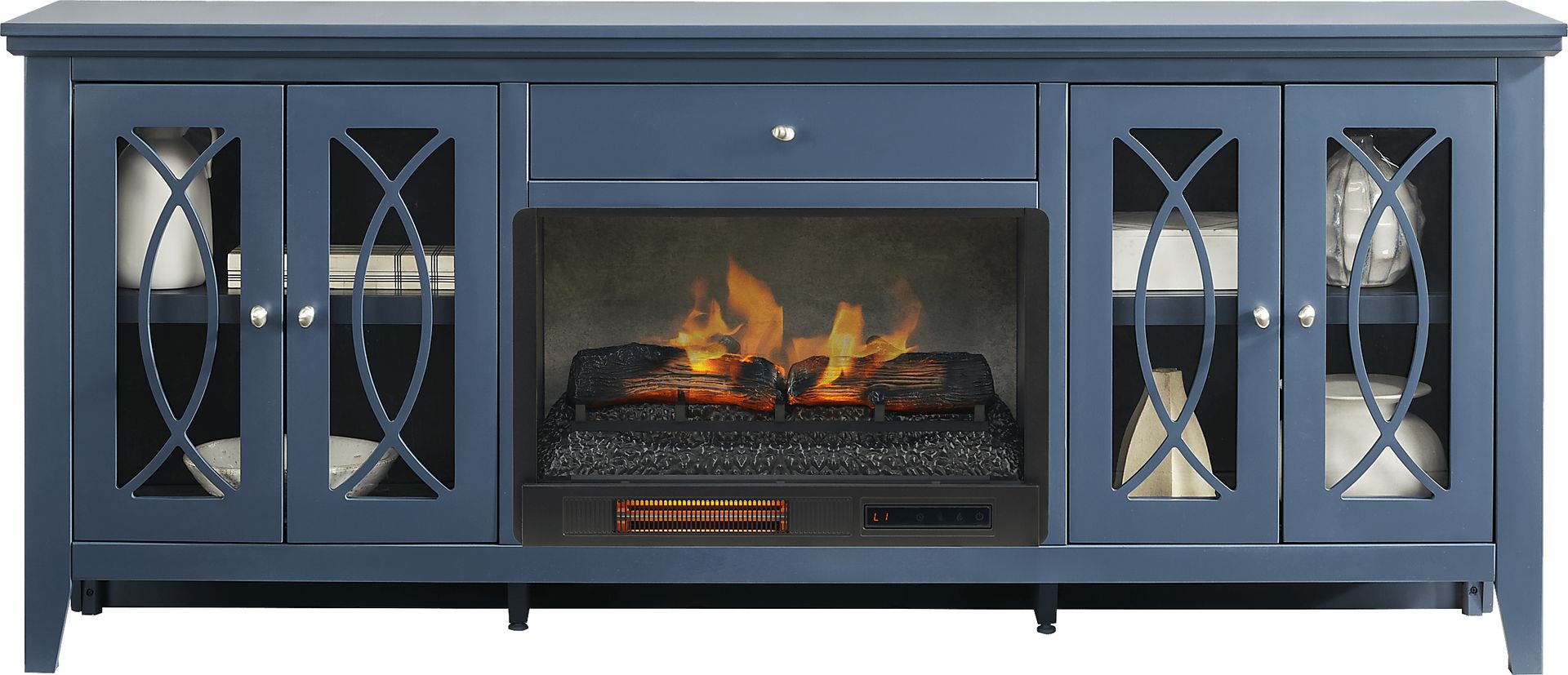 Abbie II Blue 80 in. Console with Electric Log Fireplace - Image 2