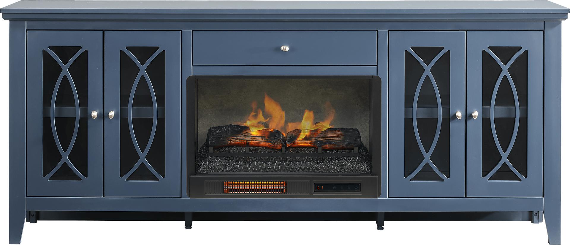 Abbie II Blue 80 in. Console with Electric Log Fireplace