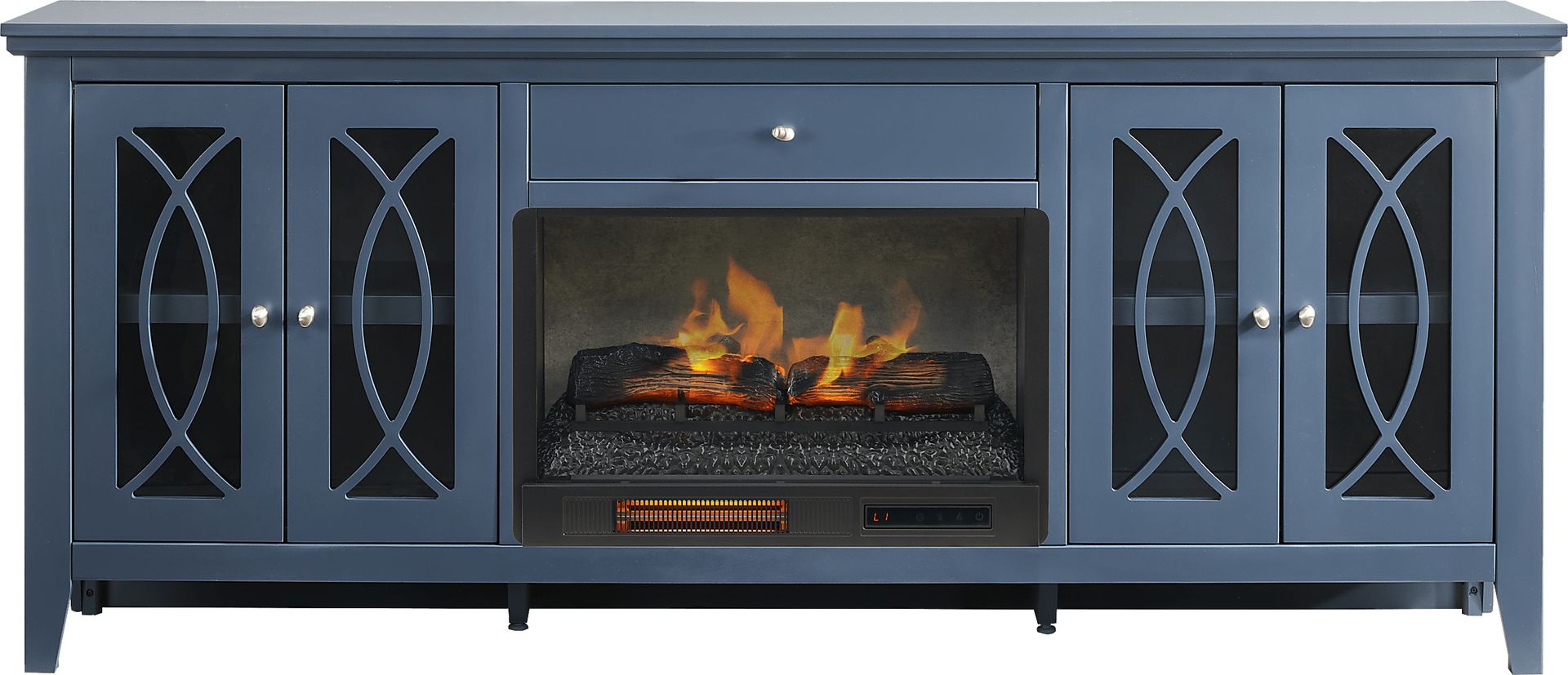 Abbie II Blue 80 in. Console with Electric Log Fireplace - Image 1