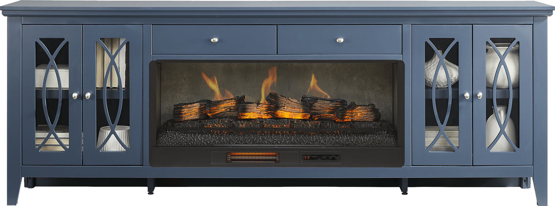 Abbie II Blue 93 in. Console with Electric Log Fireplace - Image 2