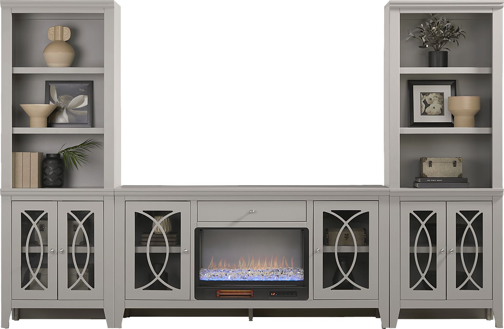 Abbie II Gray 3 Pc Wall Unit with 66 in. Console and Electric Fireplace