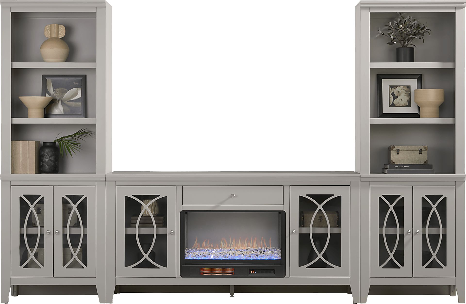 Abbie II Gray 3 Pc Wall Unit with 66 in. Console and Electric Fireplace - Image 1