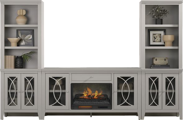 Abbie II Gray 3 Pc Wall Unit with 66 in. Console and Electric Log Fireplace