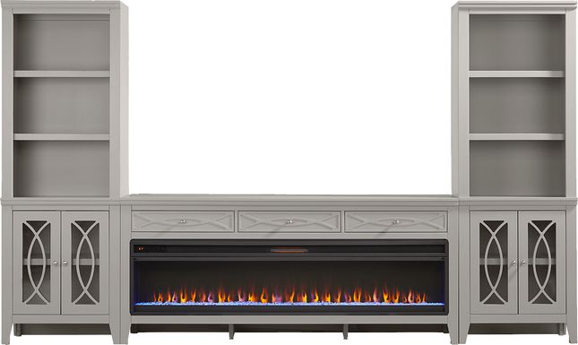 Abbie II Gray 3 Pc Wall Unit with 77 in. Console and Electric Fireplace