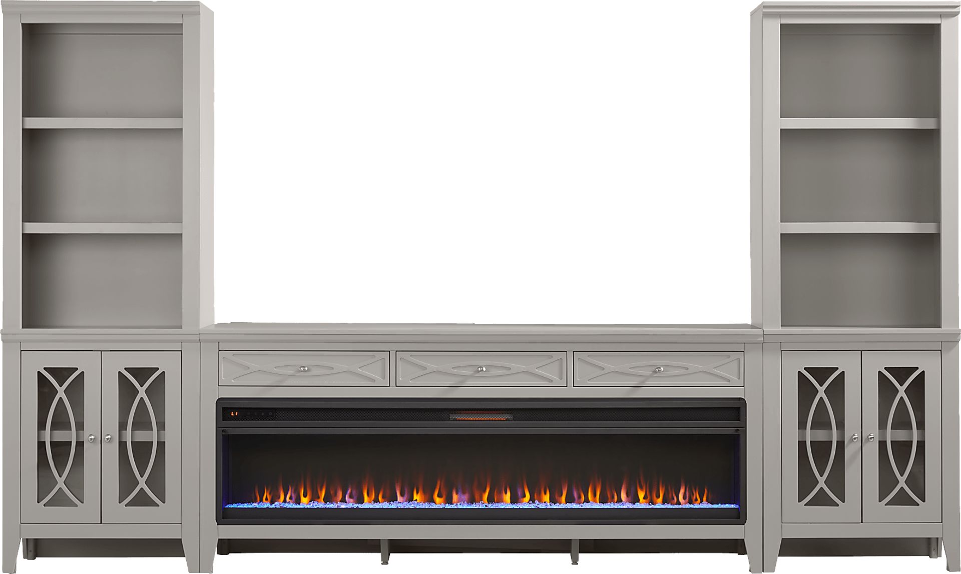 Abbie II Gray 3 Pc Wall Unit with 77 in. Console and Electric Fireplace - Image 1