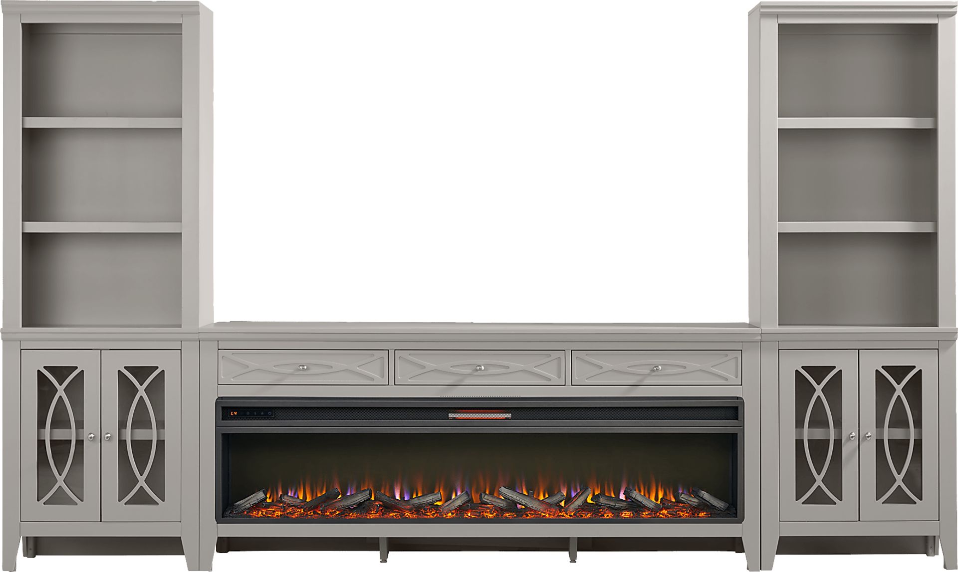 Abbie II Gray 3 Pc Wall Unit with 77 in. Console and Electric Log Fireplace - Image 1