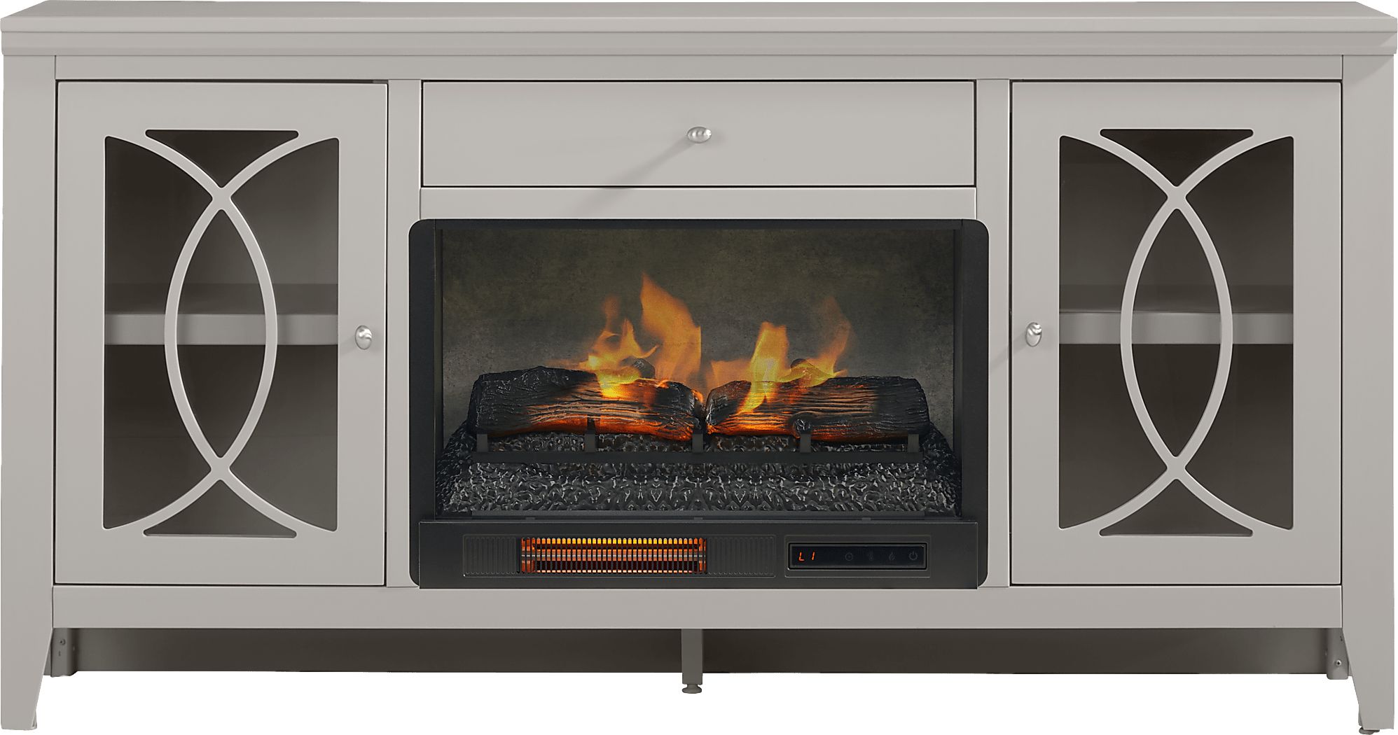 Abbie II Gray 66 in. Console with Electric Log Fireplace