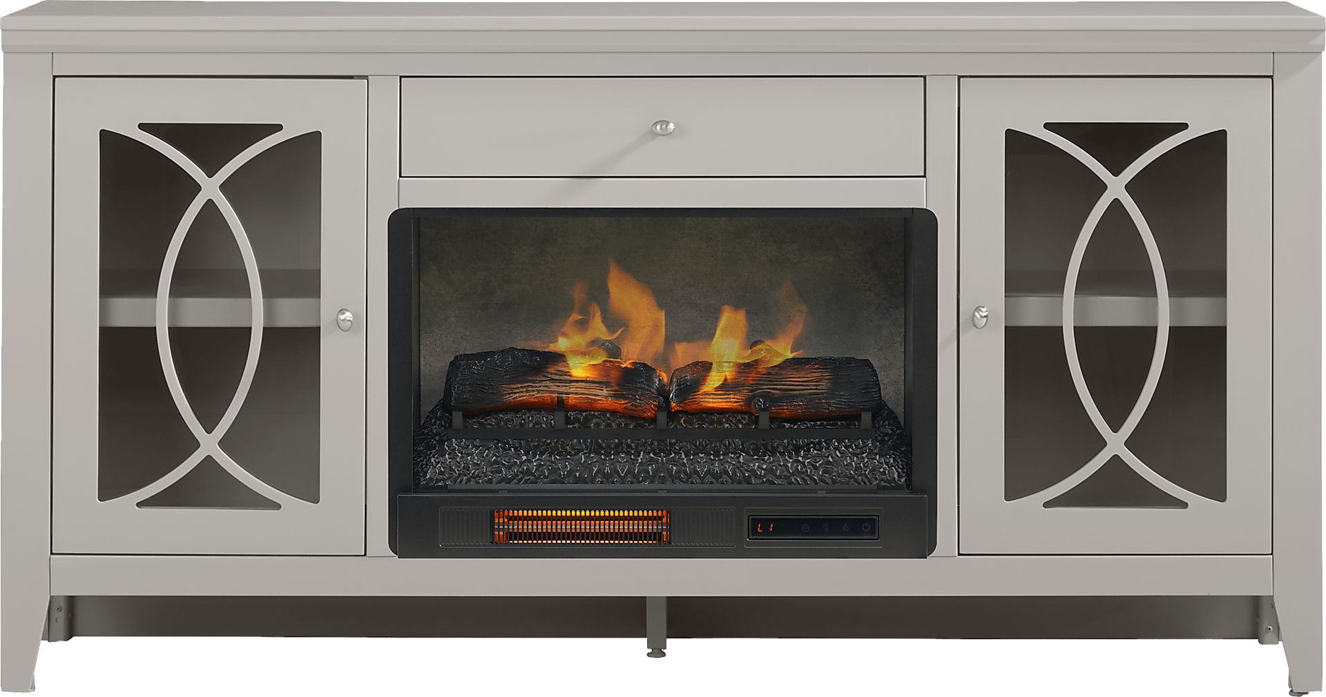 Abbie II Gray 66 in. Console with Electric Log Fireplace - Image 1