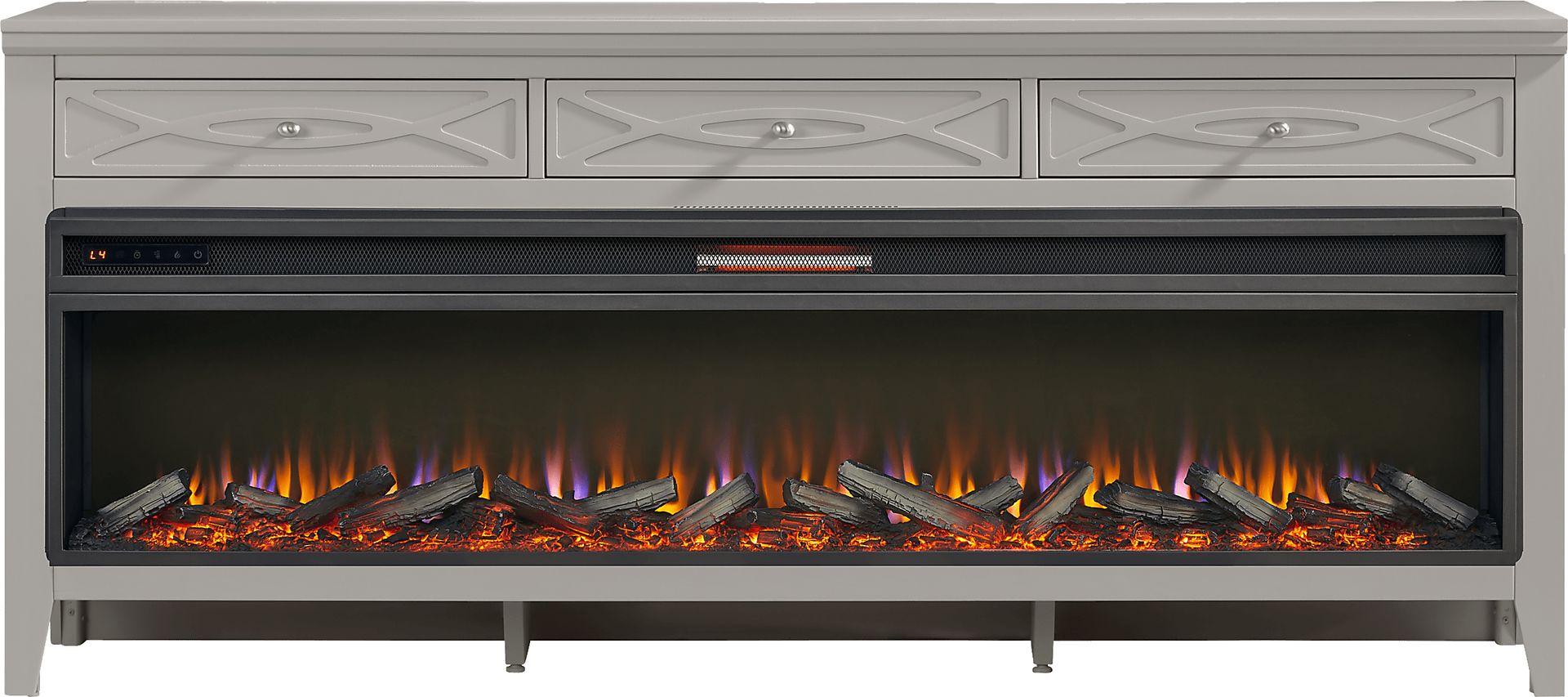 Abbie II Gray 77 in. Console with Electric Log Fireplace - Image 1