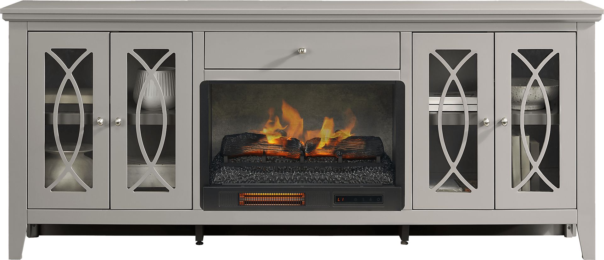 Abbie II Gray 80 in. Console with Electric Log Fireplace - Image 2