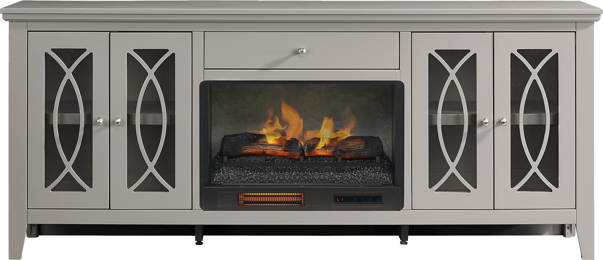 Abbie II Gray 80 in. Console with Electric Log Fireplace