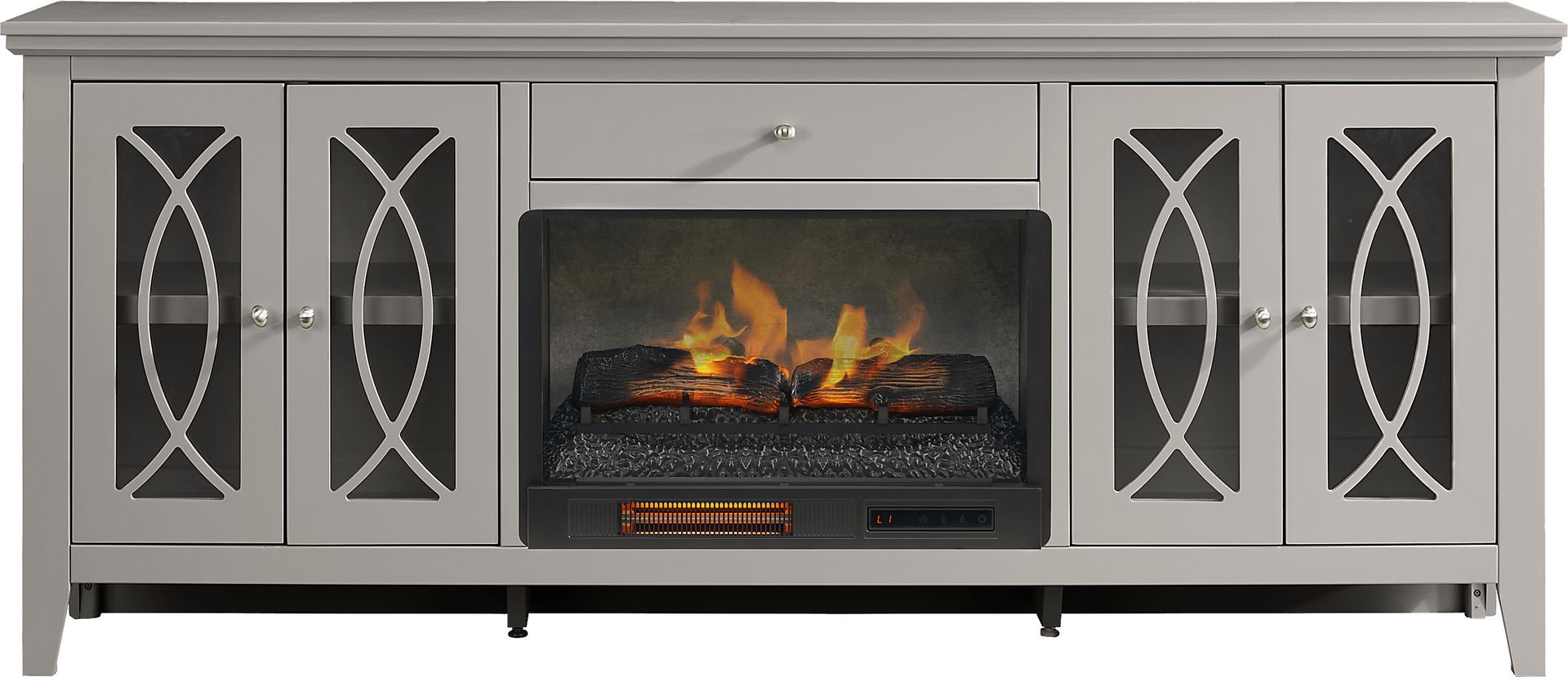 Abbie II Gray 80 in. Console with Electric Log Fireplace - Image 1