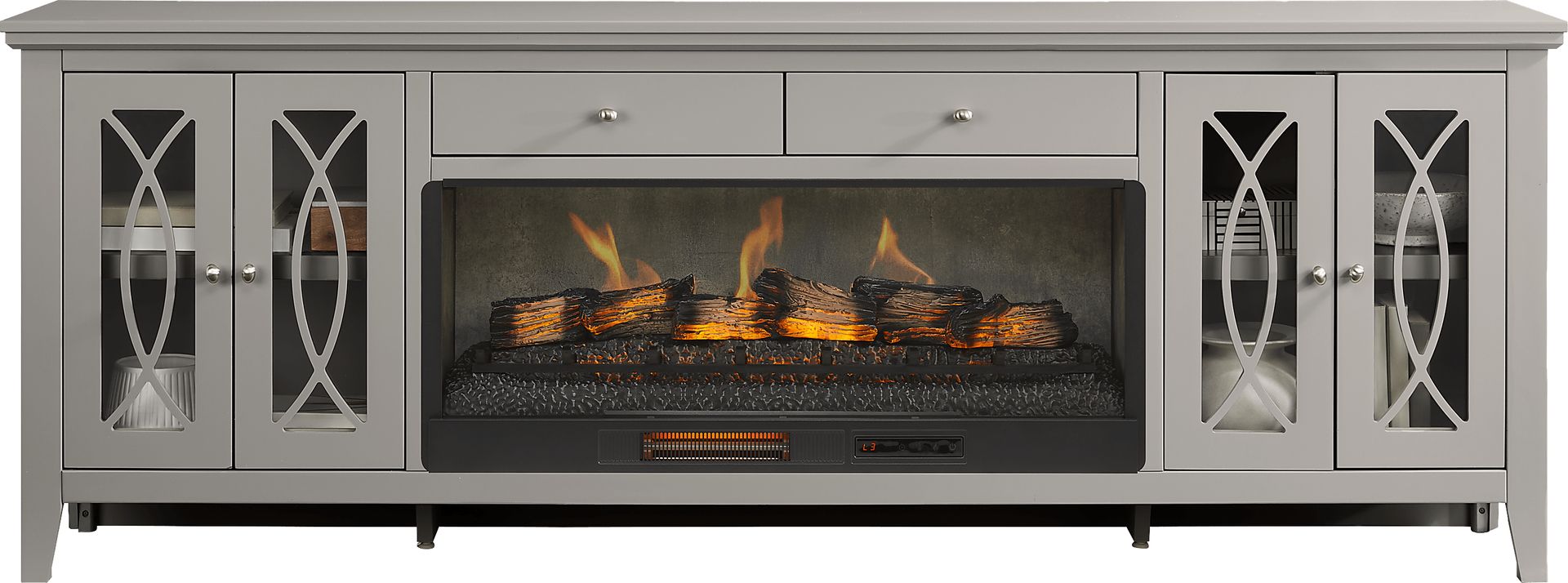 Abbie II Gray 93 in. Console with Electric Log Fireplace - Image 2