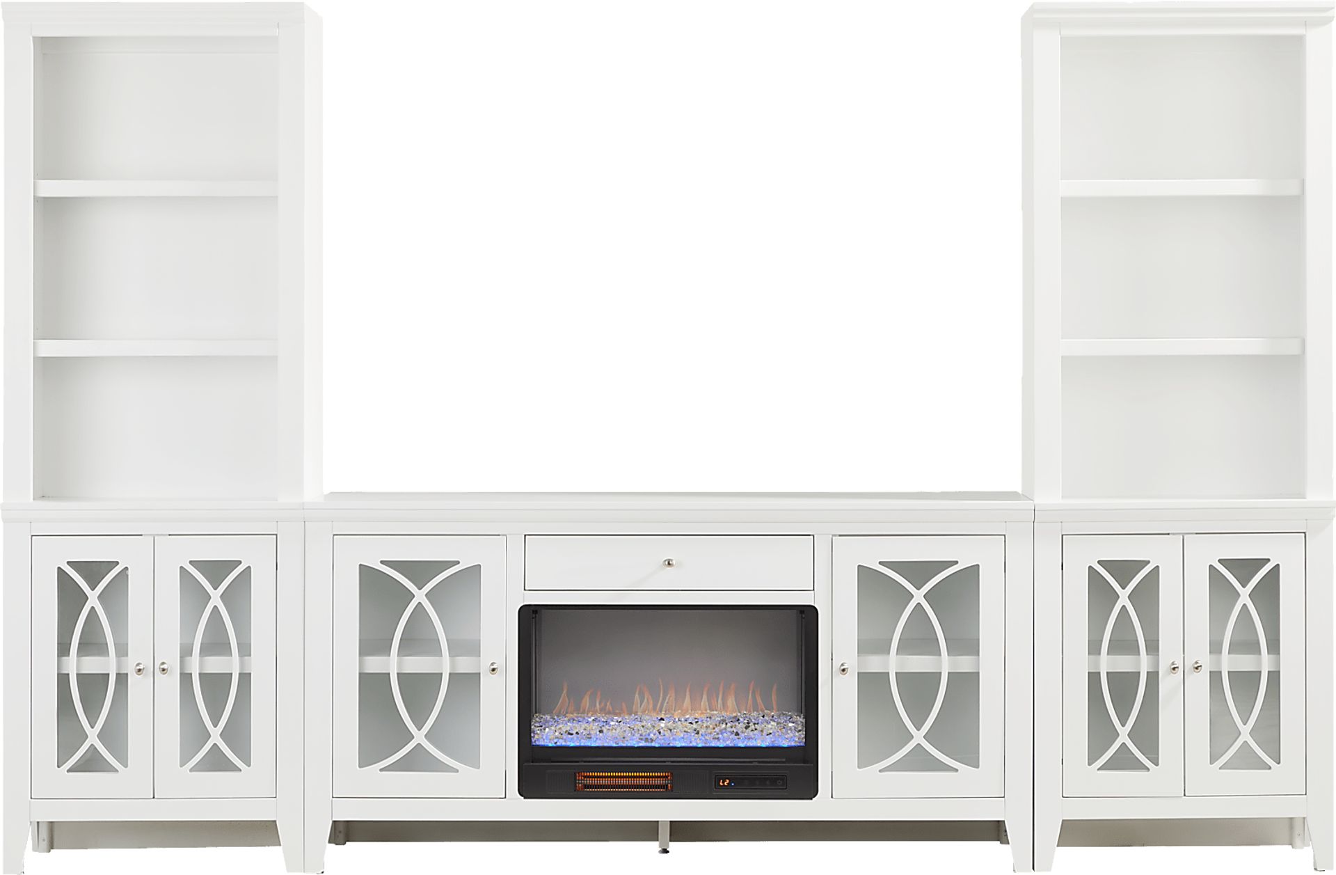Abbie II White 3 Pc Wall Unit with 66 in. Console and Electric Fireplace - Image 1