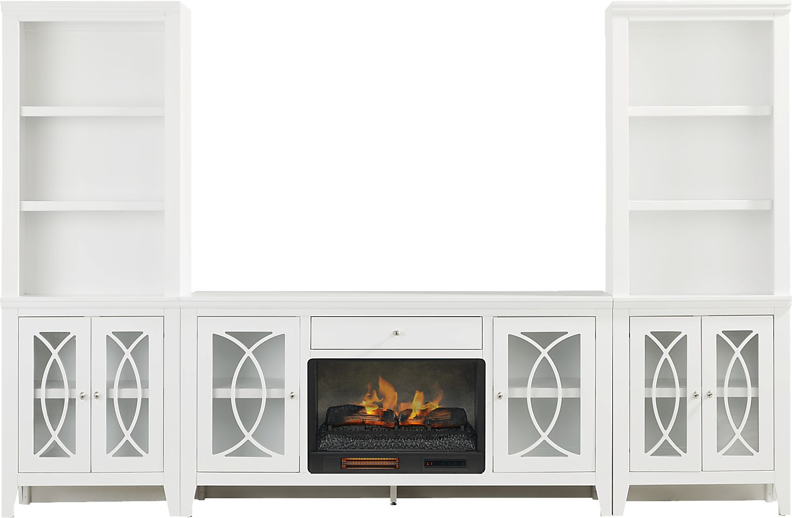 Abbie II White 3 Pc Wall Unit with 66 in. Console and Electric Log Fireplace