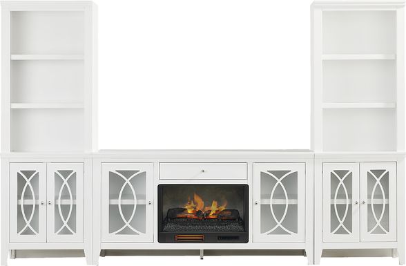 Abbie II White 3 Pc Wall Unit with 66 in. Console and Electric Log Fireplace