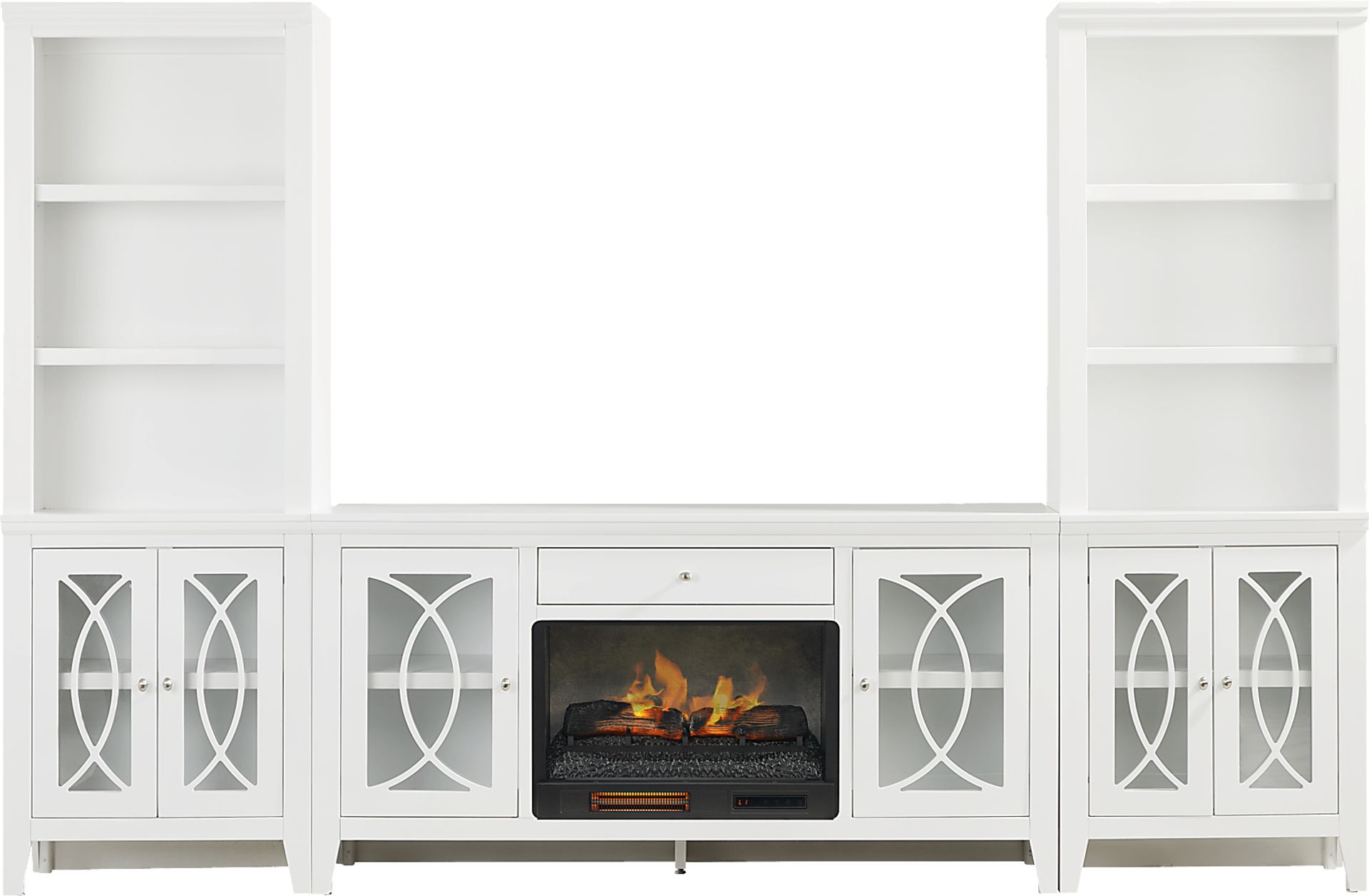 Abbie II White 3 Pc Wall Unit with 66 in. Console and Electric Log Fireplace - Image 1