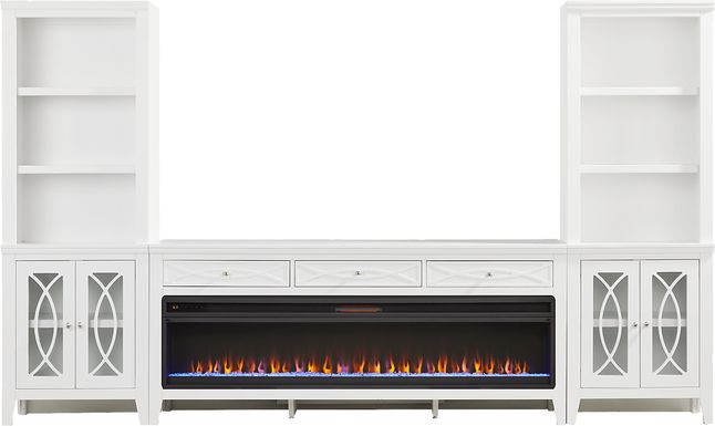 Abbie II White 3 Pc Wall Unit with 77 in. Console and Electric Fireplace