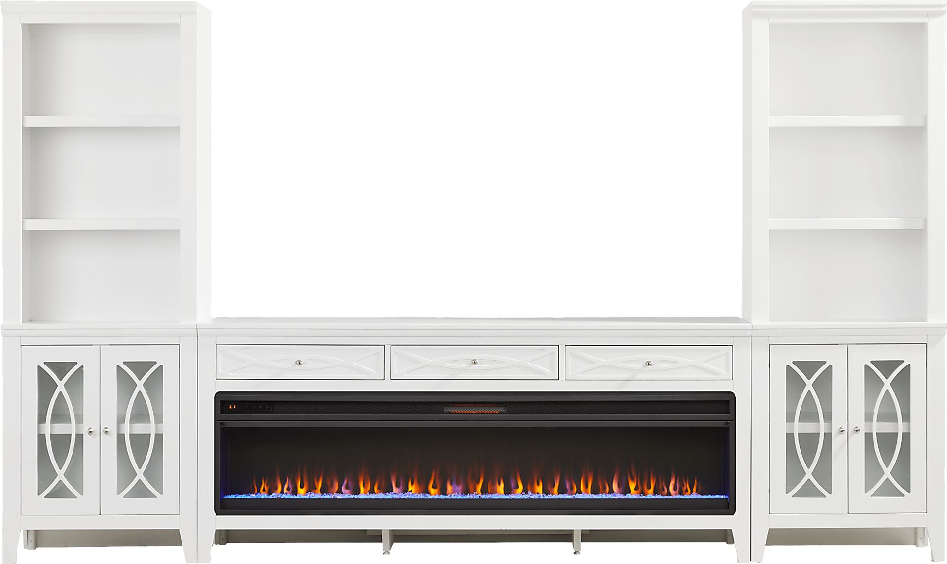 Abbie II White 3 Pc Wall Unit with 77 in. Console and Electric Fireplace - Image 1