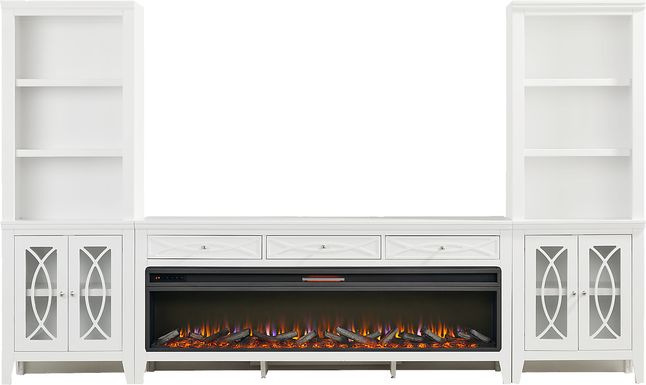Abbie II White 3 Pc Wall Unit with 77 in. Console and Electric Log Fireplace