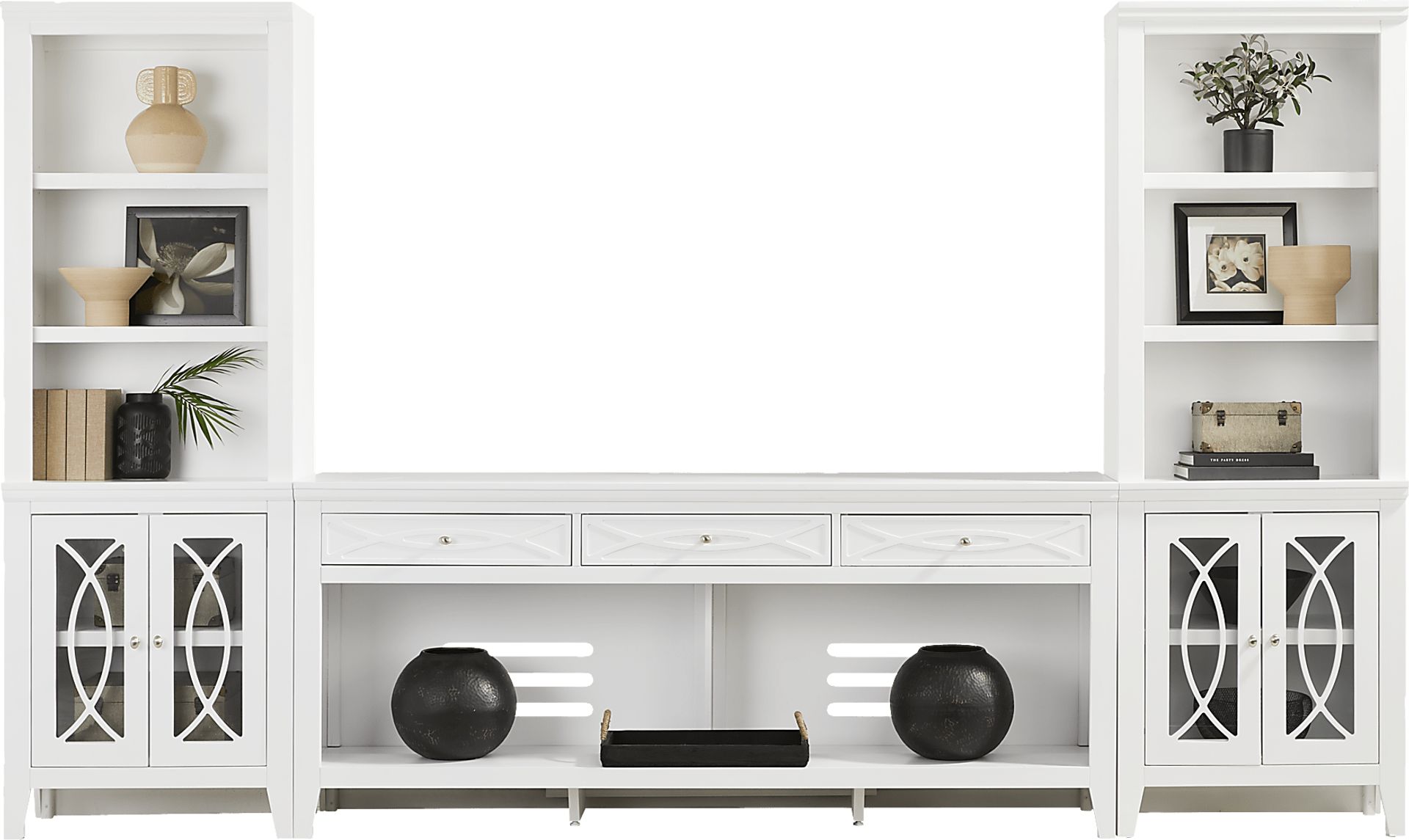 Abbie II White 3 Pc Wall Unit with 77 in. Console - Image 1