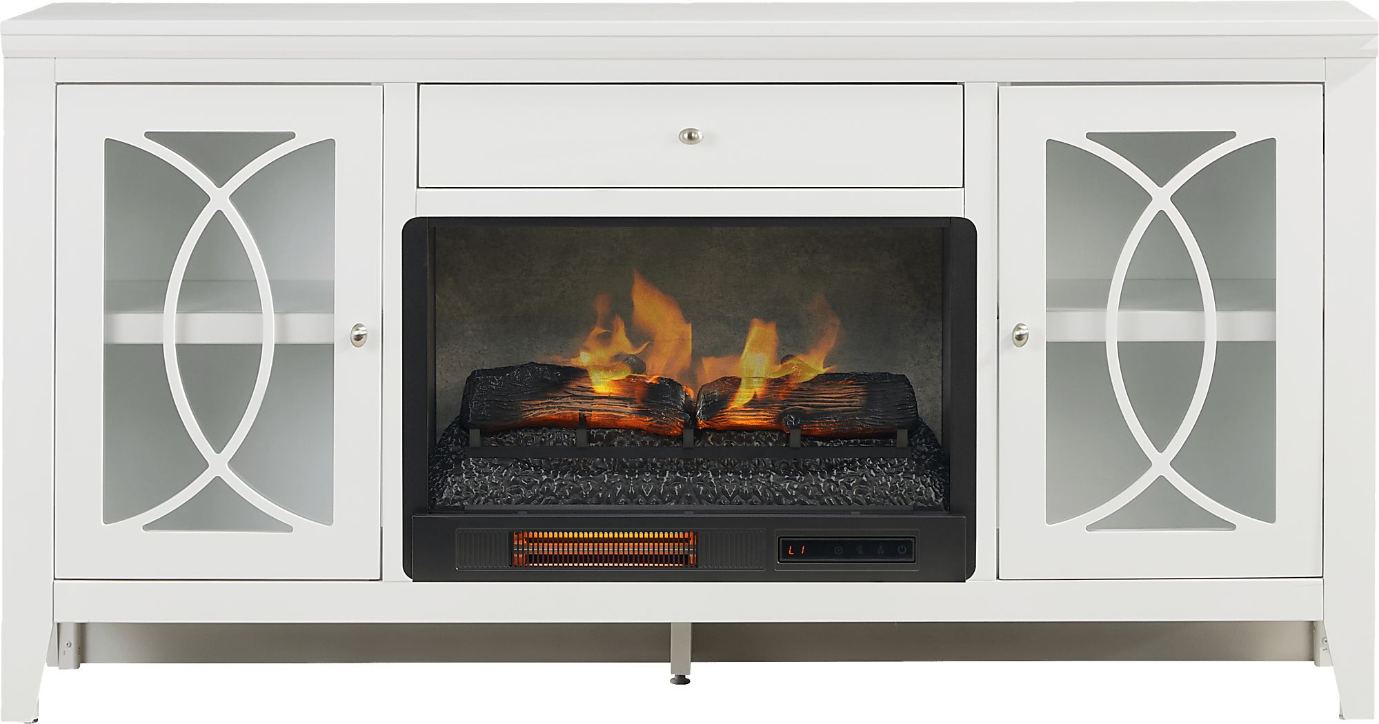 Abbie II White 66 in. Console with Electric Log Fireplace