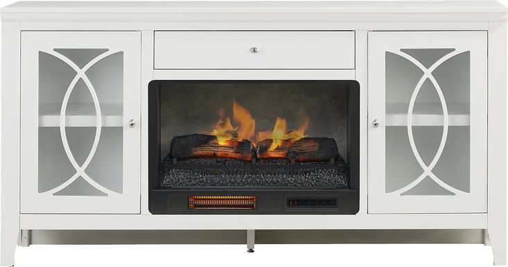 Abbie II White 66 in. Console with Electric Log Fireplace