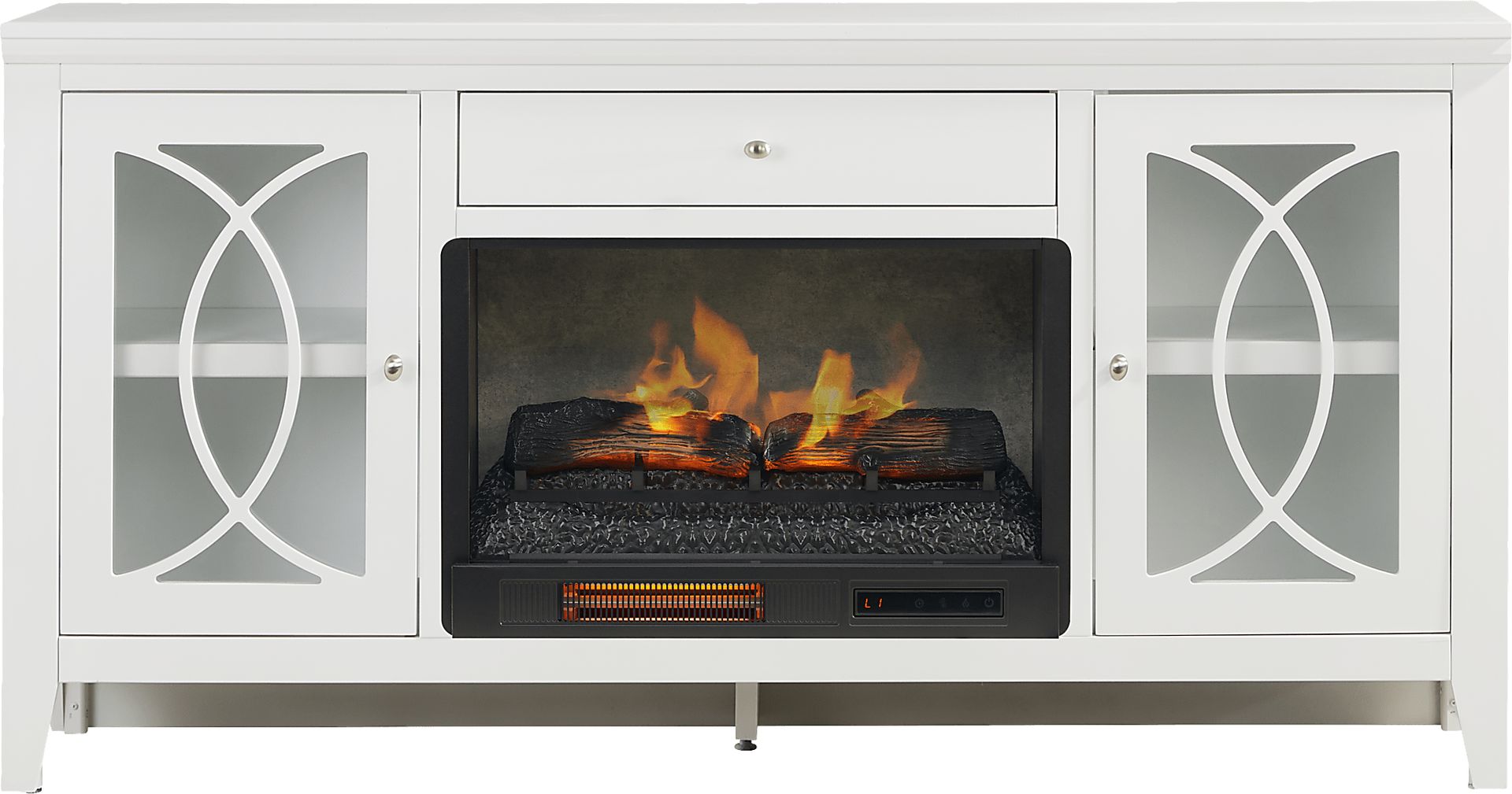 Abbie II White 66 in. Console with Electric Log Fireplace - Image 1