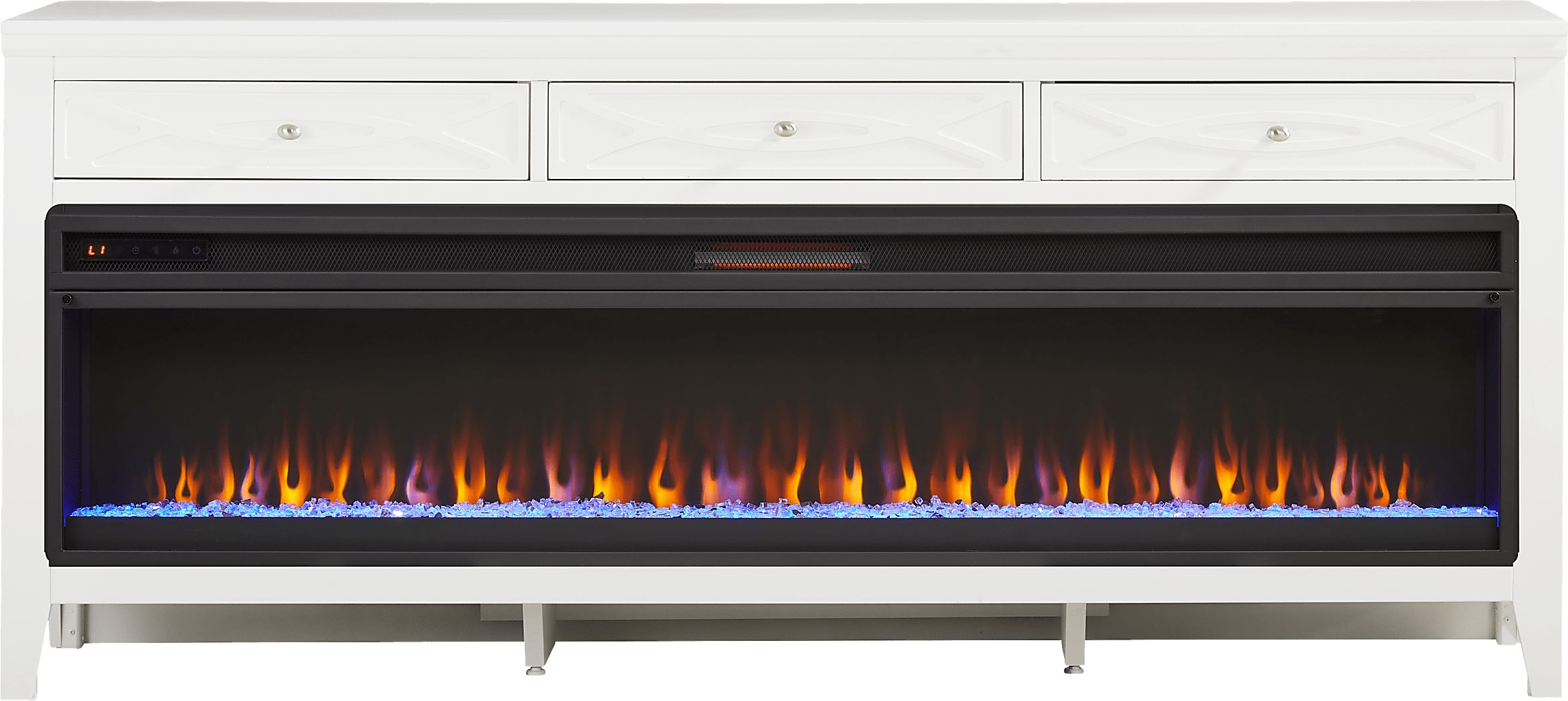 Abbie II White 77 in. Console with Electric Fireplace
