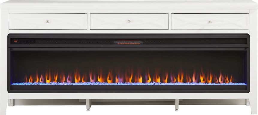 Abbie II White 77 in. Console with Electric Fireplace