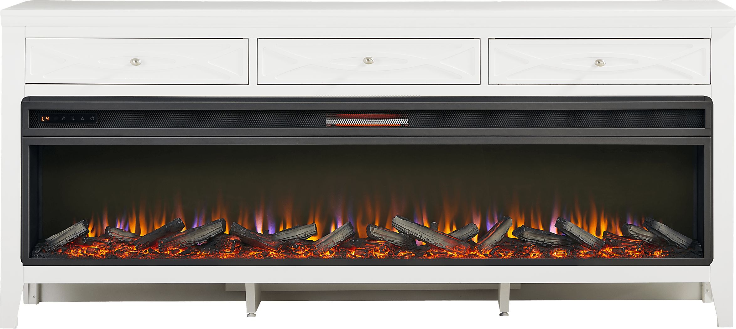 Abbie II White 77 in. Console with Electric Log Fireplace