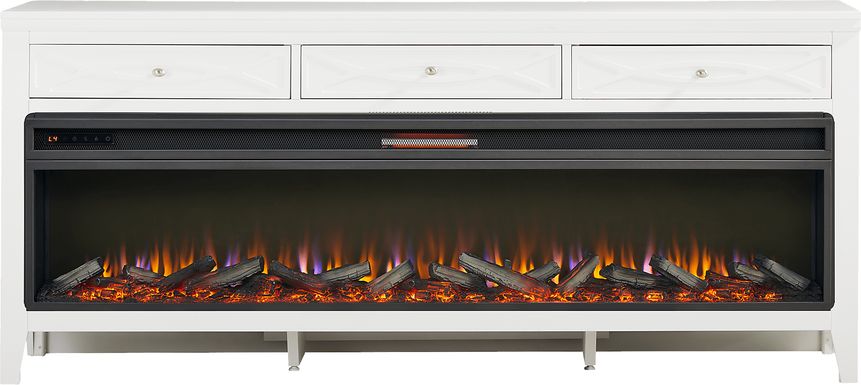 Abbie II White 77 in. Console with Electric Log Fireplace