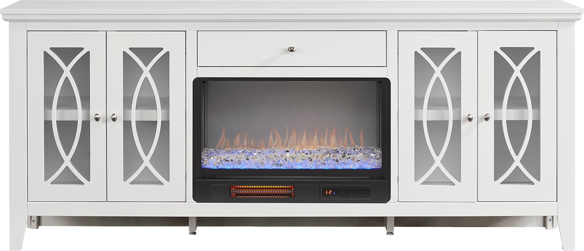 Abbie II White 80 in. Console with Electric Fireplace