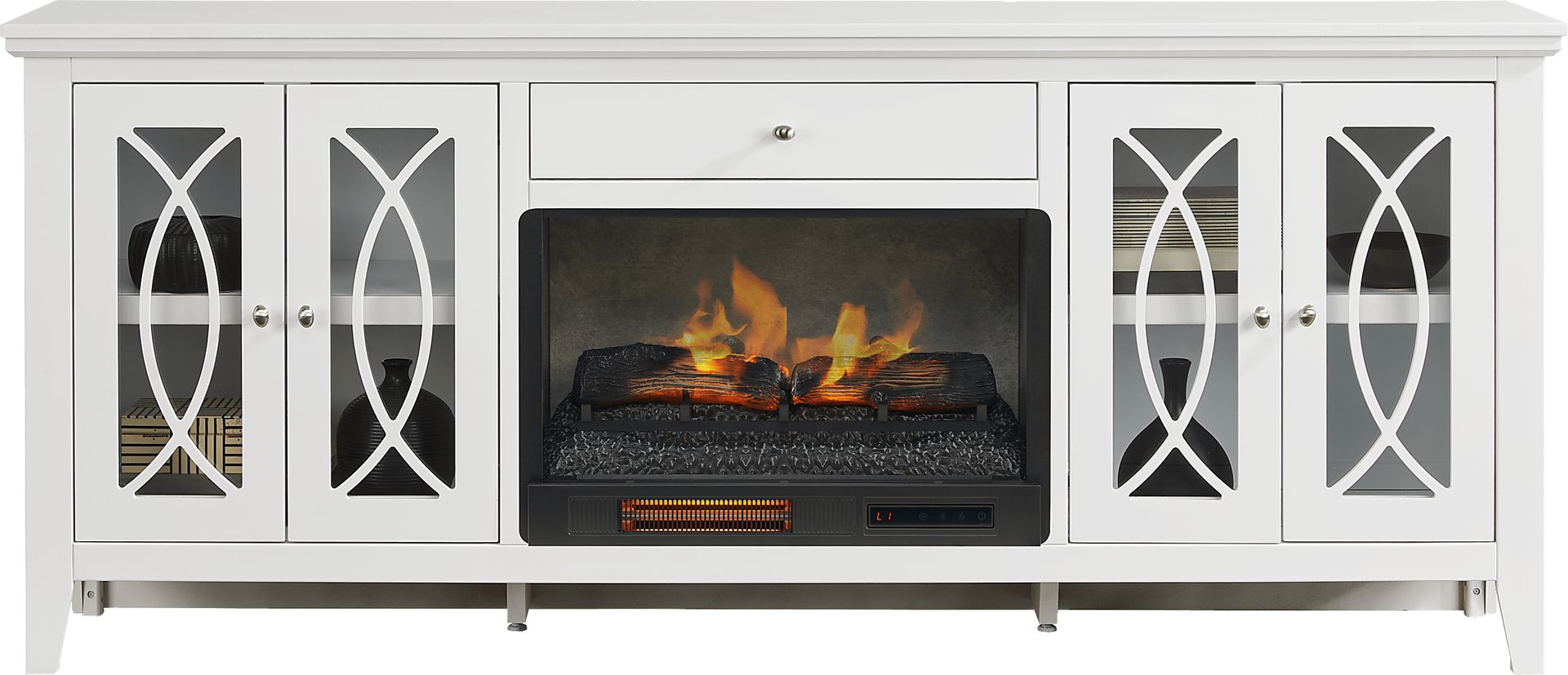 Abbie II White 80 in. Console with Electric Log Fireplace - Image 2