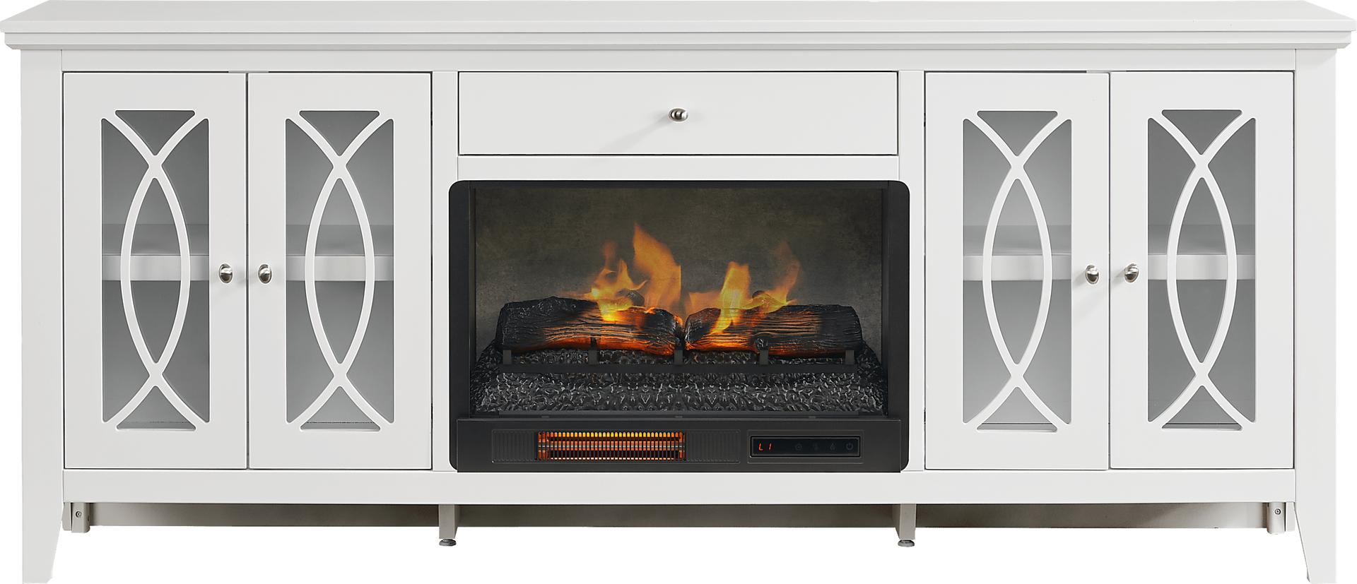 Abbie II White 80 in. Console with Electric Log Fireplace
