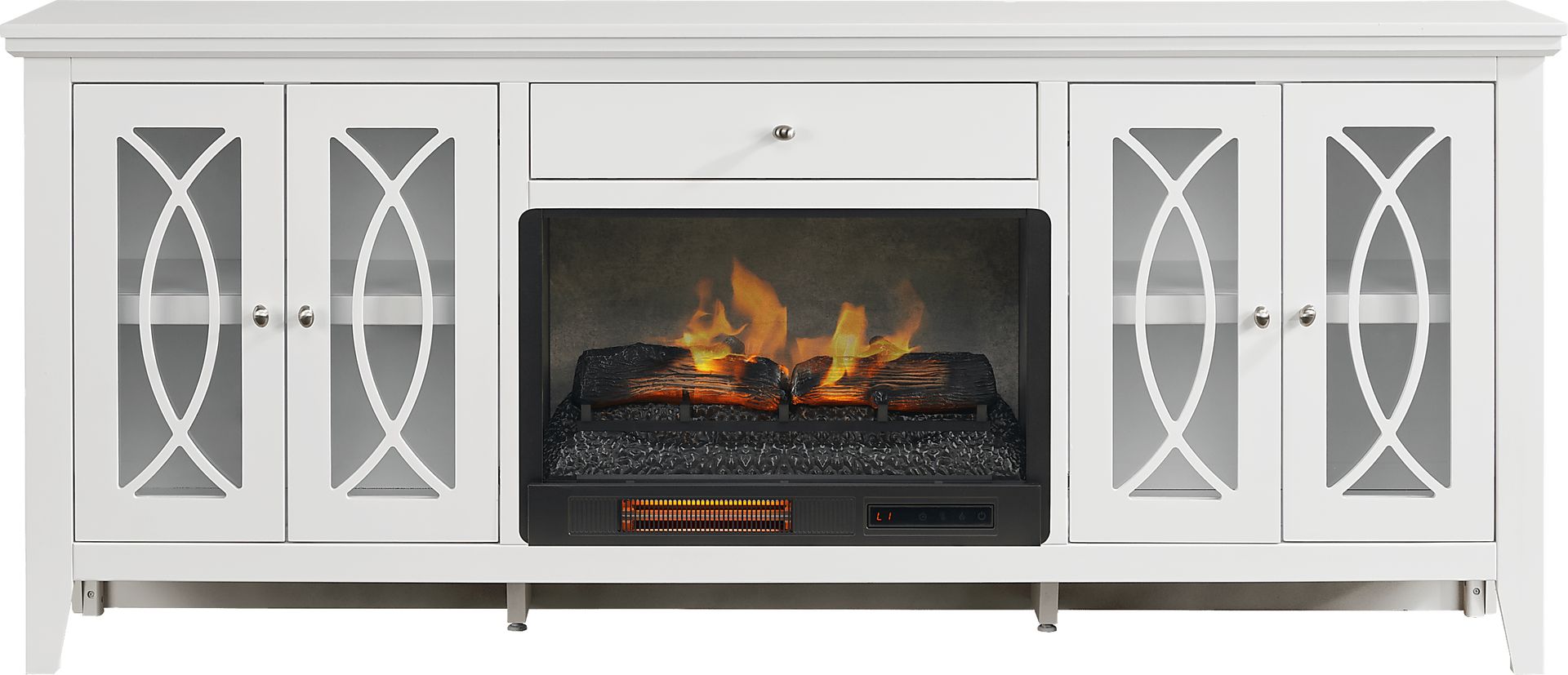 Abbie II White 80 in. Console with Electric Log Fireplace - Image 1