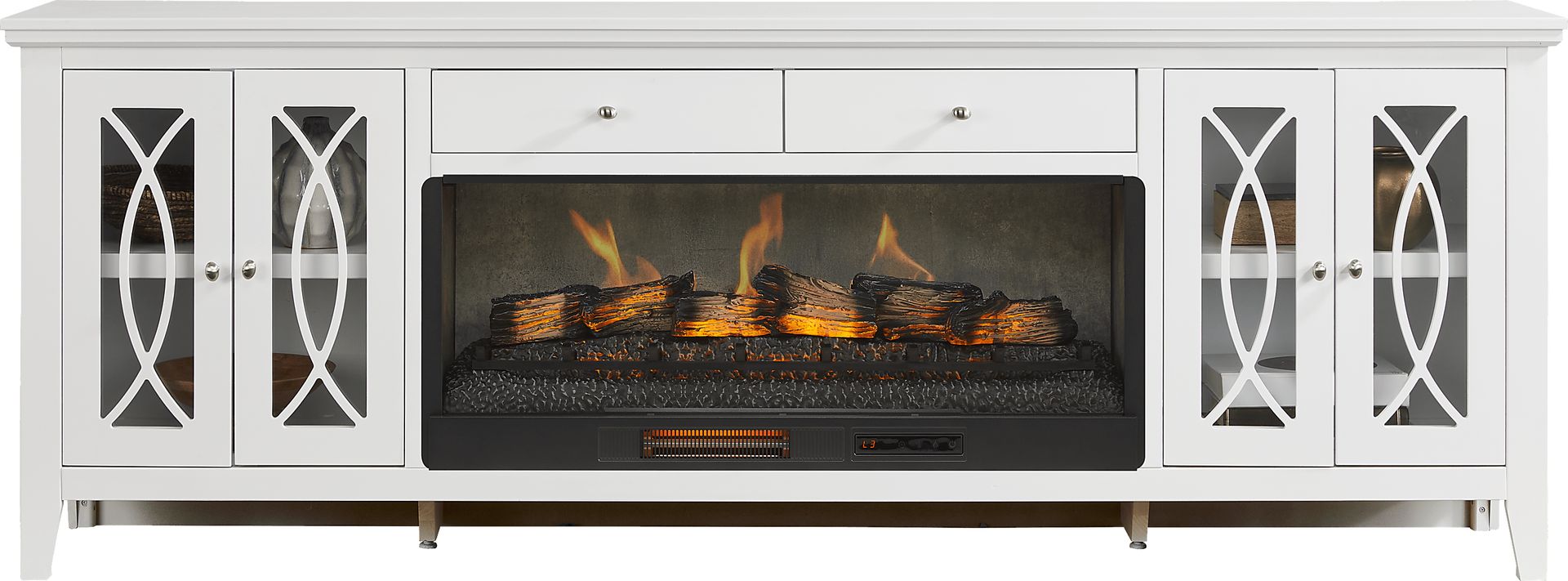 Abbie II White 93 in. Console with Electric Log Fireplace - Image 2