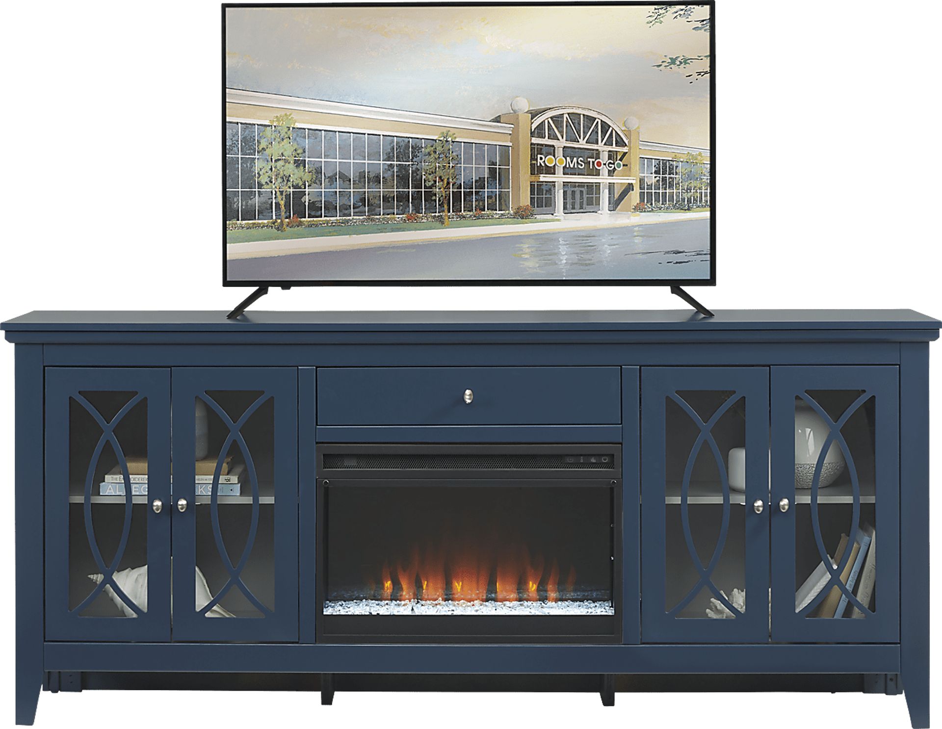 Abbie Navy 80 in. Console with Electric Fireplace - Image 1