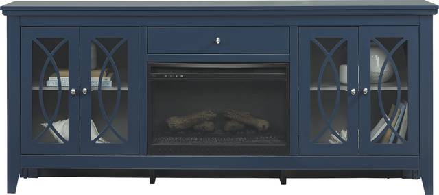 Abbie Navy 80 in. Console with Electric Log Fireplace - Thumbnail - Image 2
