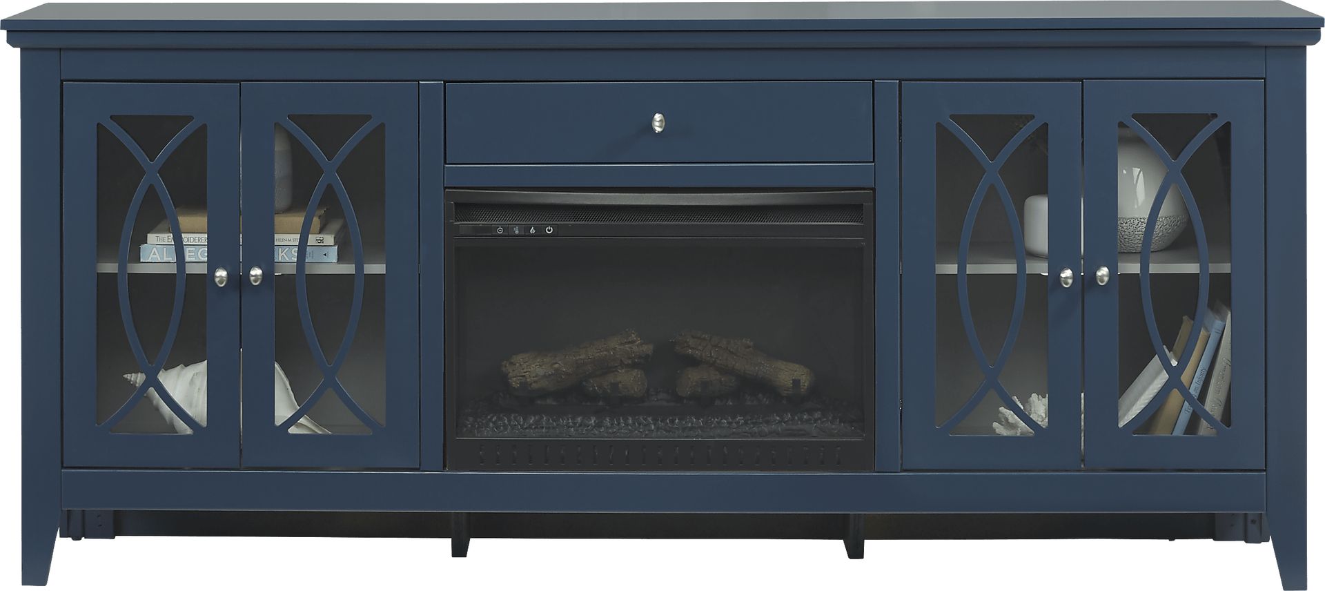 Abbie Navy 80 in. Console with Electric Log Fireplace - Image 2