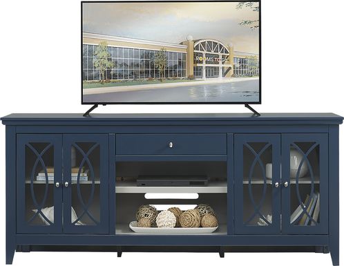 Wide Blue TV Stand with Storage - TV's up to 77 - Rochelle 