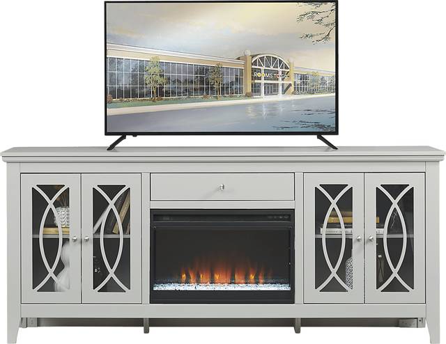 Abbie Silver 80 in. Console with Electric Fireplace - Thumbnail - Image 1